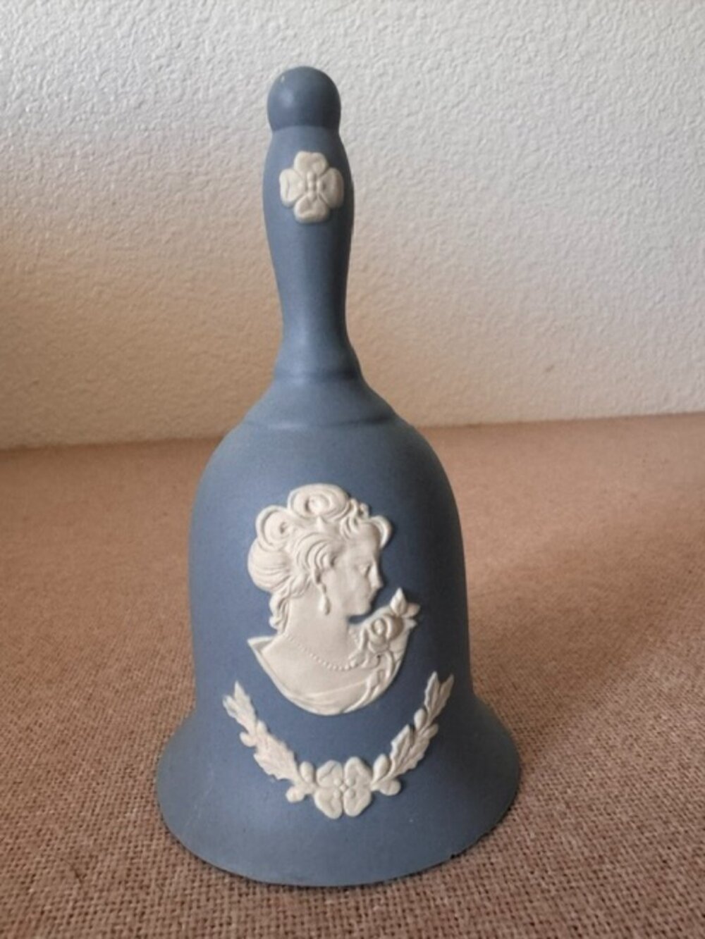 Vintage Blue Ceramic Bell with Cameo and Floral Design Maybe Wedgewood